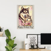 Moederdag Cute Alaskan Malamute Dog Mam Poster (Thuiskantoor)