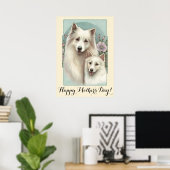 Moederdag Cute American Eskimo Dog mama Poster (Thuiskantoor)