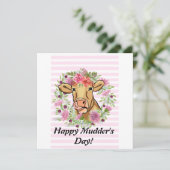 moederdag Cute Funny Cow Custom Floral Kaart (Staand voorkant)