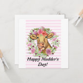 moederdag Cute Funny Cow Custom Floral Kaart (Voorkant / Achterkant in situ)