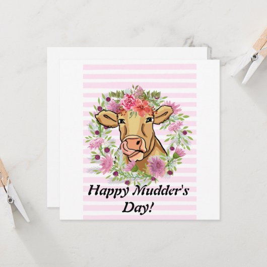 Moederdag Cute Grappige Koe Custom bloemstuk Kaart (Voorkant / Achterkant in situ)