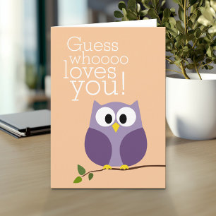Moederdag - Cute Owl Raad wie van je houdt paars Kaart