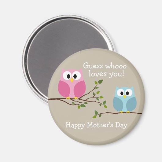 Moederdag - Cute Owls - Wie houdt van u Magneet (Voorkant / Achterkant)
