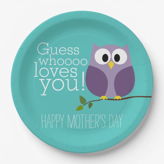 Moederdag - Cute Owls - Wie houdt van u Papieren Bordje (Voorkant)