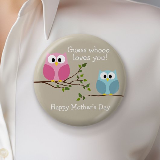 Moederdag - Cute Owls - Wie houdt van u Ronde Button 5,7 Cm