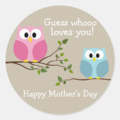 Moederdag - Cute Owls - Wie houdt van u Ronde Sticker (Voorkant)