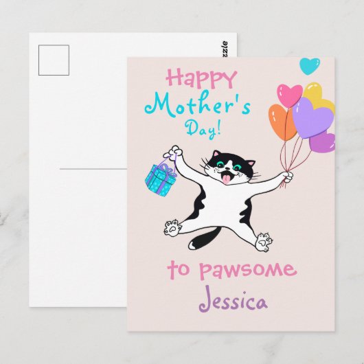 Moederdag Cute Tuxedo Kat Colorful Balloons Briefkaart (Voorkant / Achterkant)