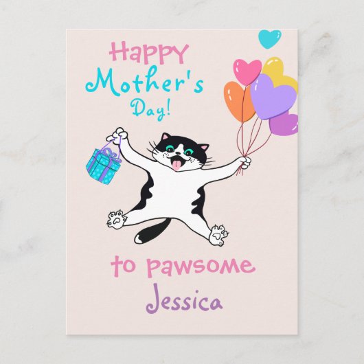 Moederdag Cute Tuxedo Kat Colorful Balloons Briefkaart (Voorkant)