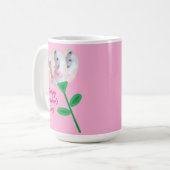 Moederdag Cute White Puppy Dog Flower Roze Koffiemok (Voorkant links)