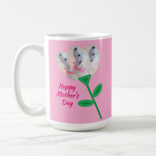 Moederdag Cute White Puppy Dog Flower Roze Koffiemok