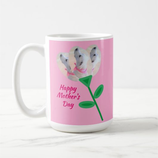 Moederdag Cute White Puppy Dog Flower Roze Koffiemok (Links)