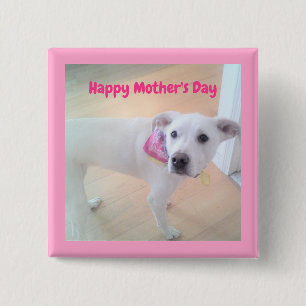Moederdag Cute White Puppy Dog Roze Vierkante Button 5,1 Cm