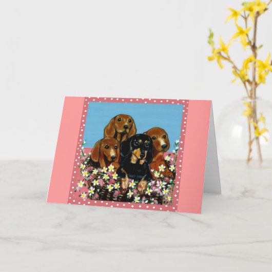 Moederdag Dachshunds Kaart (Gele Bloem)