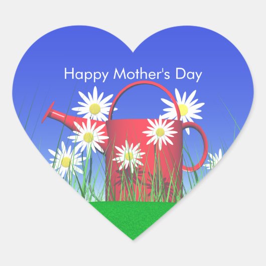 Moederdag Daisies and Watering Can Hart Sticker (Voorkant)
