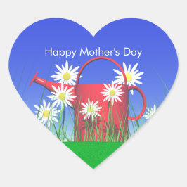Moederdag Daisies and Watering Can Hart Sticker