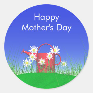 Moederdag Daisies and Watering Can Ronde Sticker