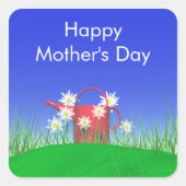 Moederdag Daisies and Watering Can Vierkante Sticker (Voorkant)