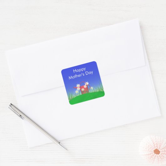 Moederdag Daisies and Watering Can Vierkante Sticker (Envelop)