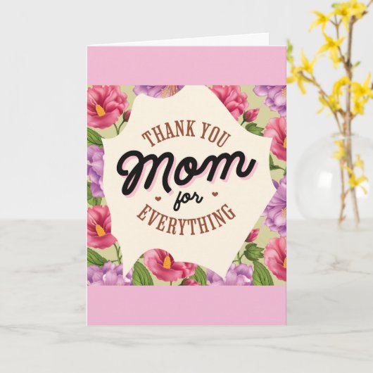 Moederdag Dank Je, Moeder Roze Bloemen Kaart (Gele Bloem)