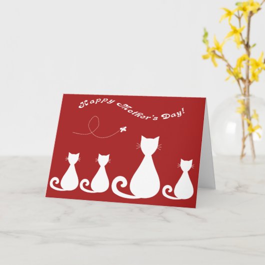 Moederdag: De Kat en de Katjes van de moeder Kaart (Gele Bloem)