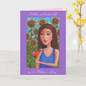 Moederdag & de kleine, rode birdie - kaart (Gele Bloem)