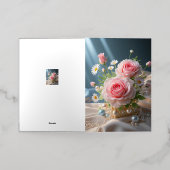 Moederdag Delicate roze rozen en witte madeliefjes Folie Wenskaart (Buiten Laag)