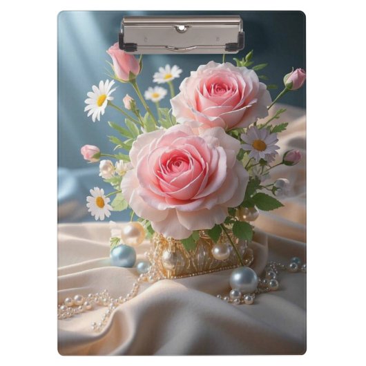 Moederdag Delicate roze rozen en witte madeliefjes Klembord (Voorkant)
