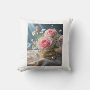 Moederdag Delicate roze rozen en witte madeliefjes Kussen