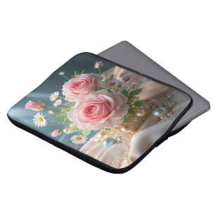 Moederdag Delicate roze rozen en witte madeliefjes Laptop Sleeve