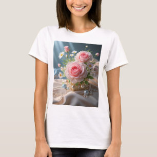 Moederdag Delicate roze rozen en witte madeliefjes T-shirt