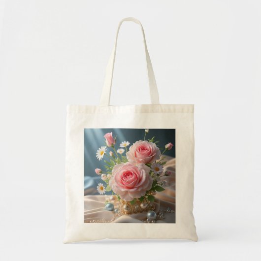 Moederdag Delicate roze rozen en witte madeliefjes Tote Bag (Voorkant)