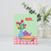 Moederdag design met bloem, taart en theepot briefkaart (Staand voorkant)