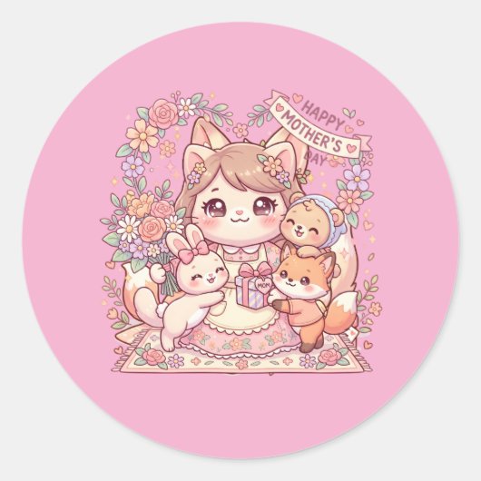 Moederdag Dieren Vrienden Sticker (Voorkant)