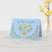 MOEDERDAG - DOCHTER - BLUE GINGHAM/FLOWERS KAART (Gele Bloem)