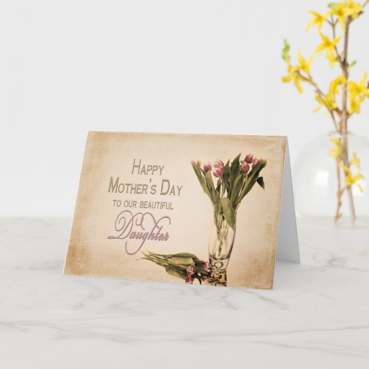 MOEDERDAG - DOCHTER - VINTAGE TULPEN KAART (Gele Bloem)