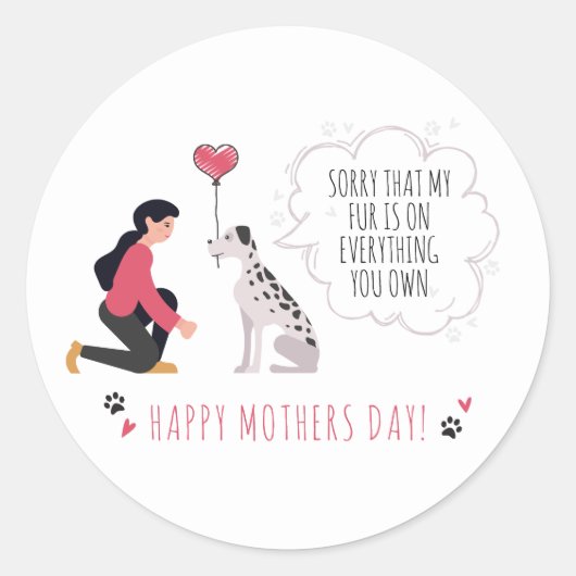 Moederdag Dog mama Funny Paws Love Heart Ronde Sticker (Voorkant)