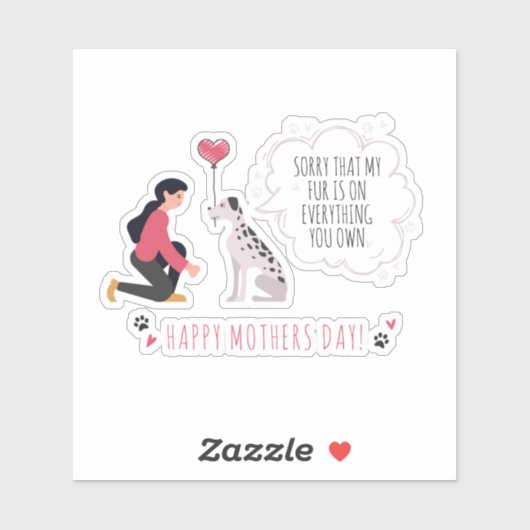 Moederdag Dog mama Funny Paws Love Heart Sticker (Vel)