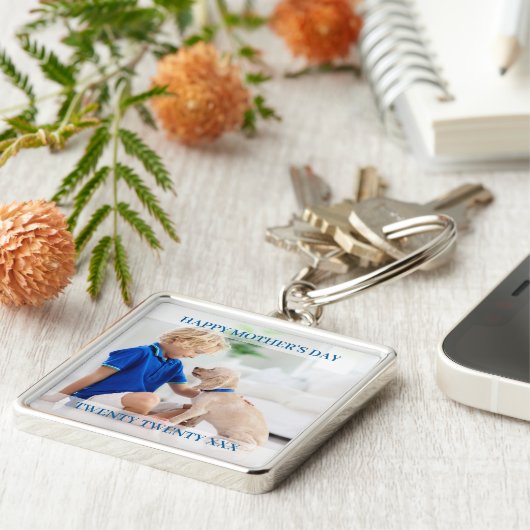 Moederdag Editable Year en Boy Photo Sleutelhanger (Zijkant)