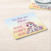 Moederdag eenhoorn-themafeest kartonnen onderzetters (Schuin)