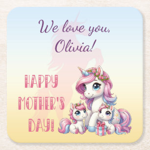 Moederdag eenhoorn-themafeest kartonnen onderzetters