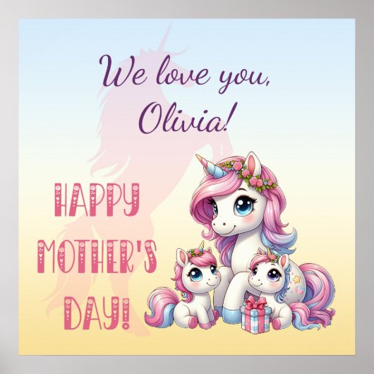 Moederdag eenhoorn-themafeest poster (Voorkant)