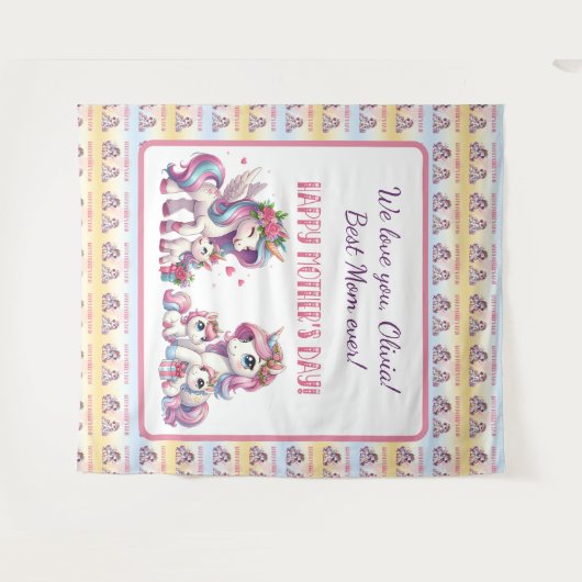 Moederdag eenhoorn-themafeest wandkleed (Voorkant (horizontaal))