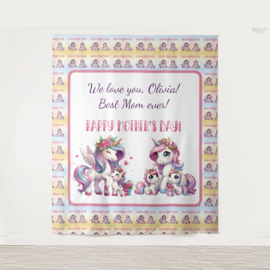 Moederdag eenhoorn-themafeest wandkleed (Voorkant)