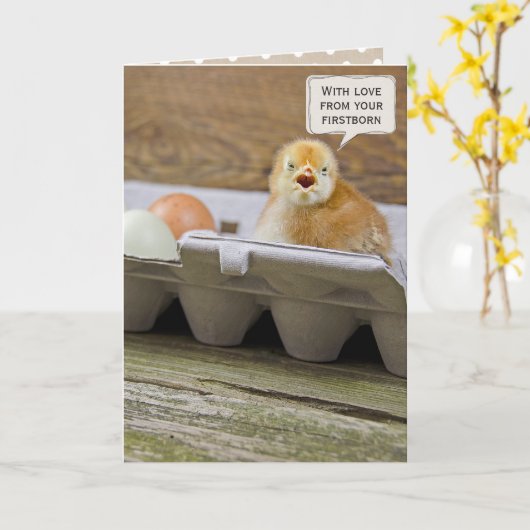 Moederdag eerstgeboren kuiken kaart (Gele Bloem)