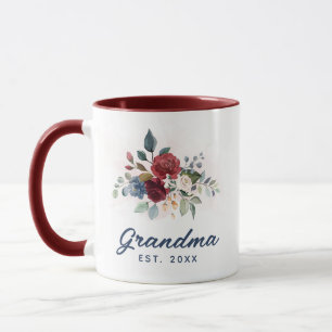 Moederdag Elegant Burgundy Floral Script Grandma Mok