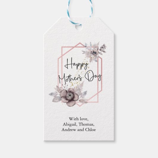 Moederdag Elegant Gray Pink Floral - Aangepast Cadeaulabel (Voorkant)