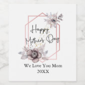 Moederdag Elegant Gray Pink Floral - Aangepast Wijn Etiket (Enkel label)