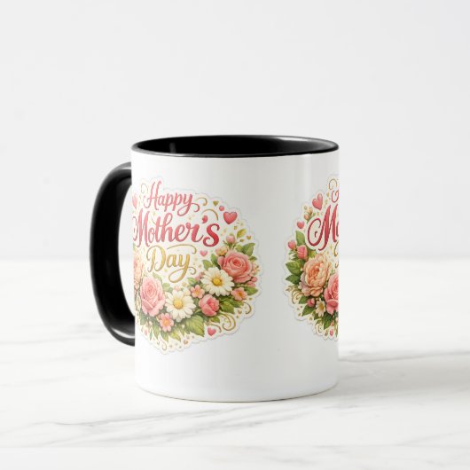Moederdag elegante bloem 2 tot mok (Voorkant links)