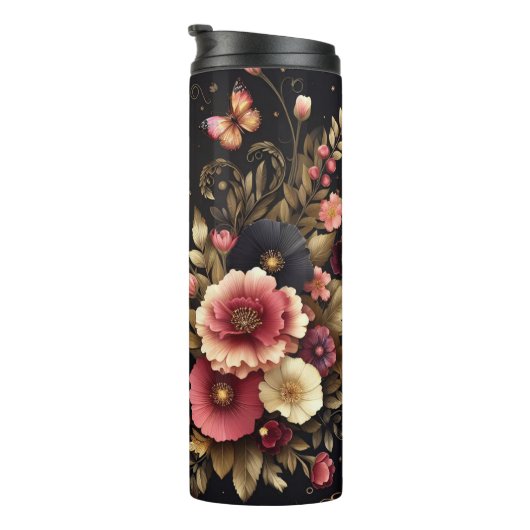 Moederdag: Elegante bloemen, gouden tinten Thermosbeker (Geroteerd rechts)