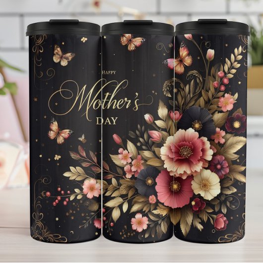 Moederdag: Elegante bloemen, gouden tinten Thermosbeker